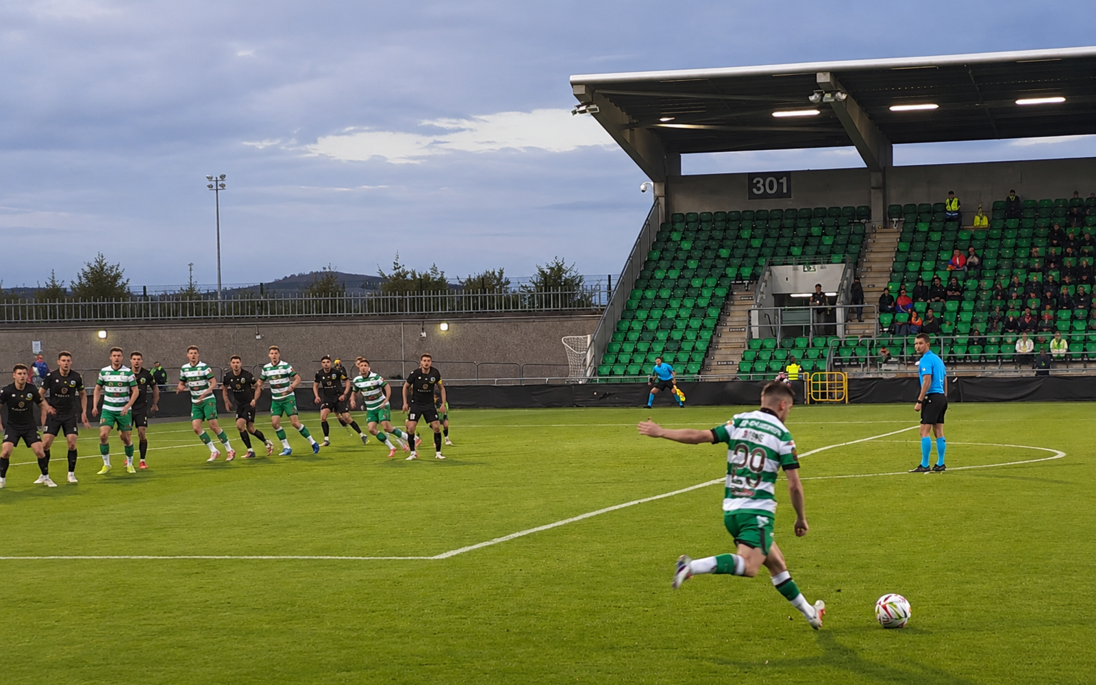 Shamrock Rovers player delivering a set piece from Seán Maher’s original pitchside footage