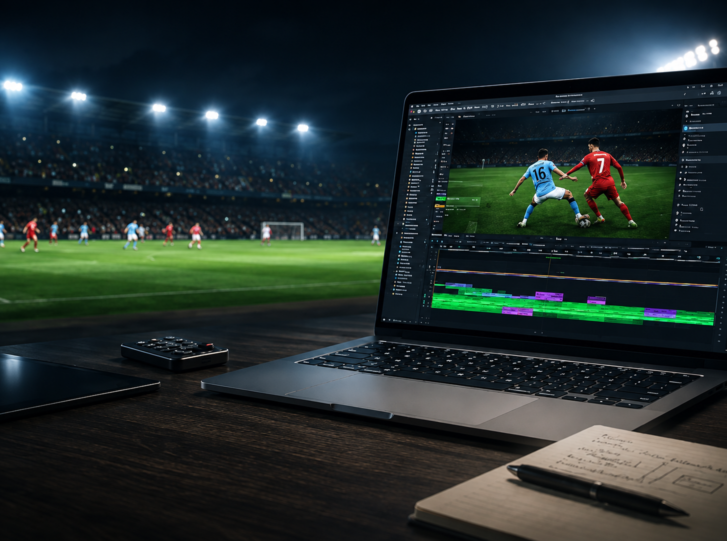 Football video editing beside a live match
